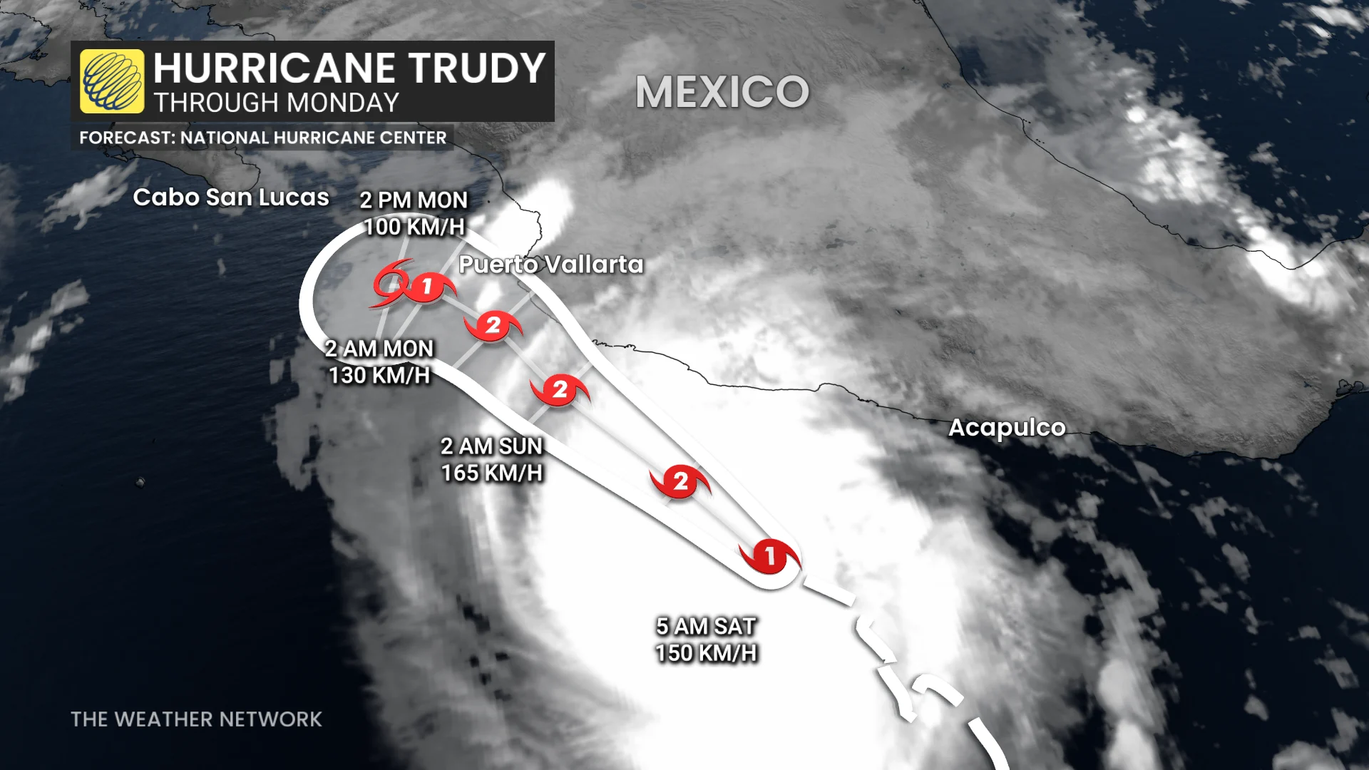 Hurricane Trudy forecast track through Monday