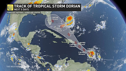 Tropical Storm Dorian Prompts Several Hurricane Watches The Weather Network
