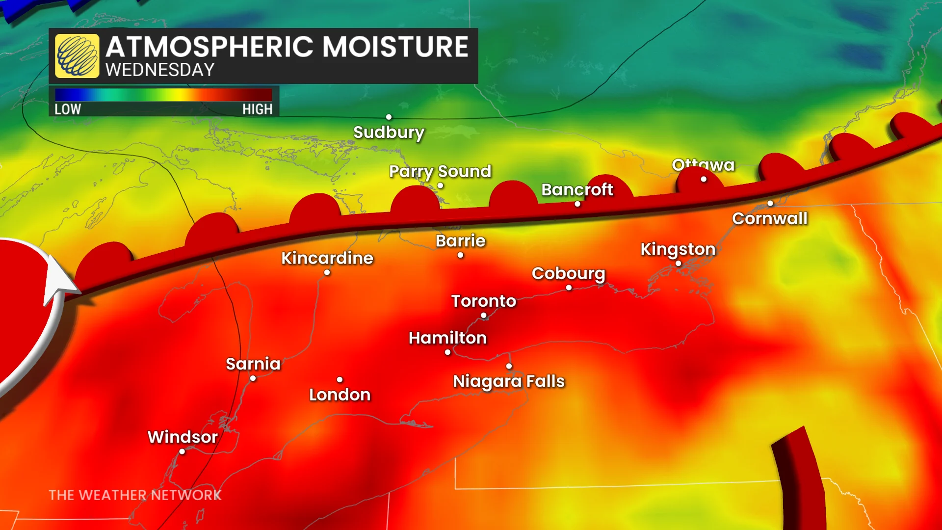 Atmospheric moisture southern Ontario Wednesday