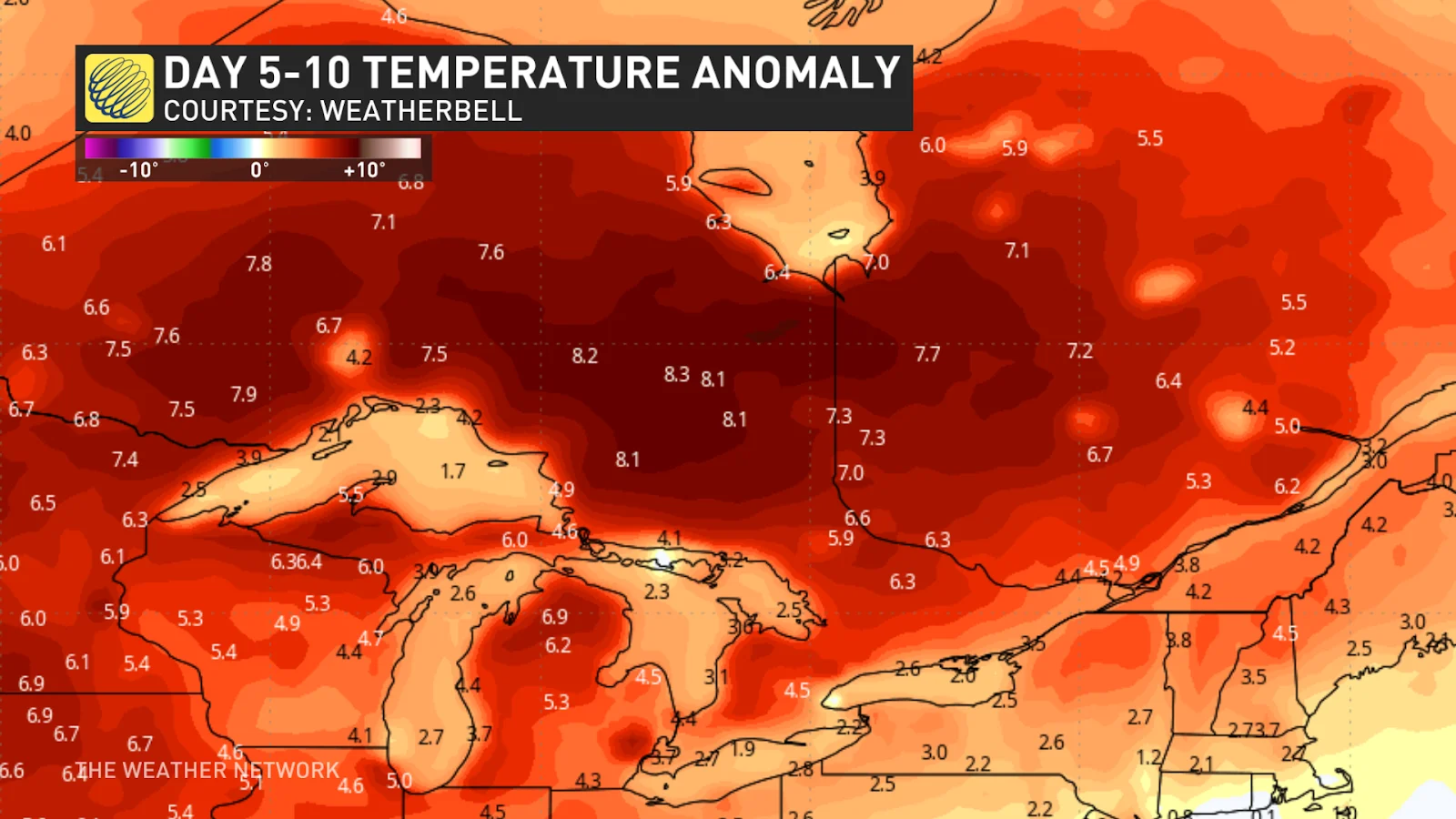 Day 5-10 Temperature Anomaly Ontario