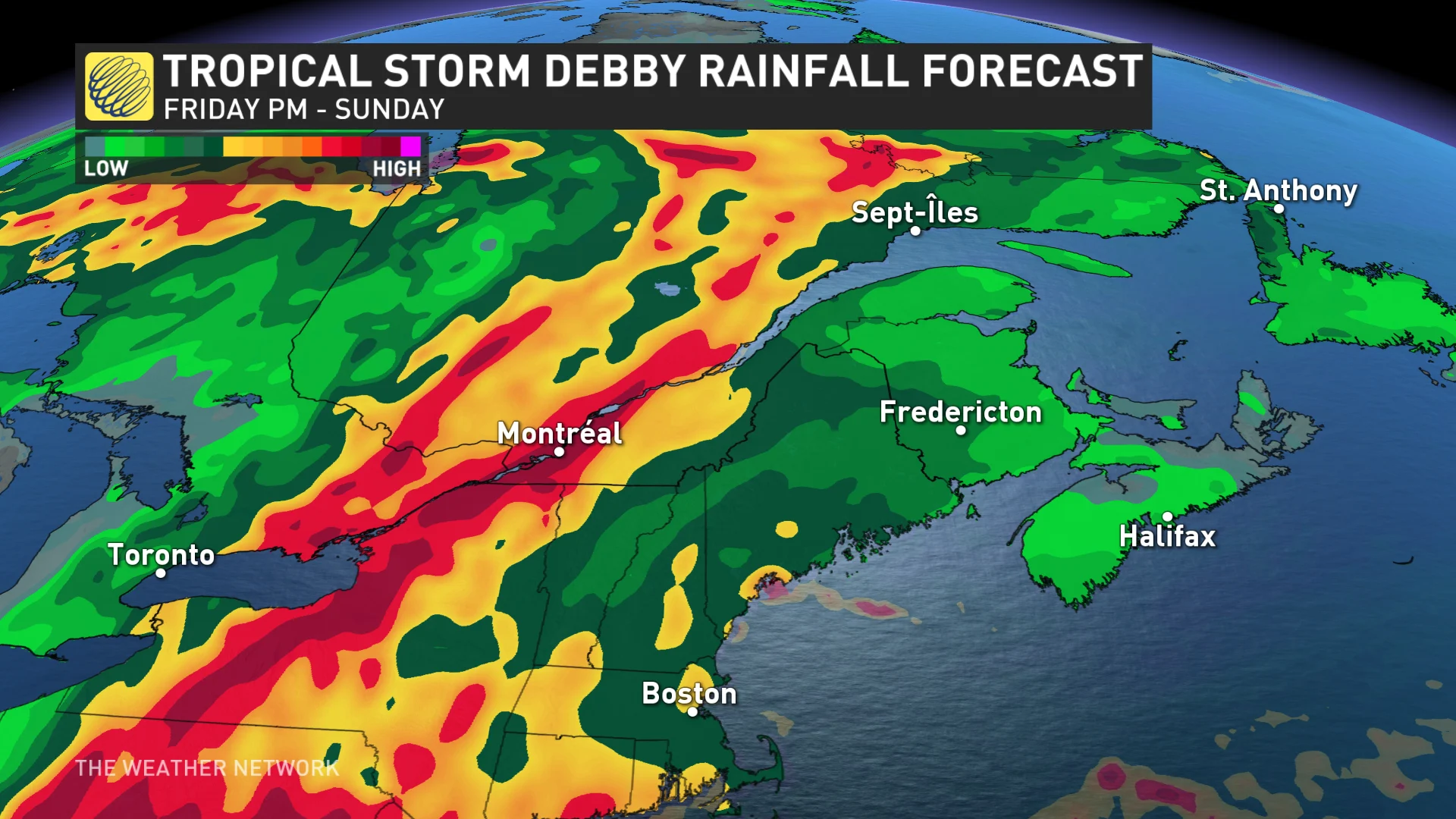 Eastern Canada rainfall amounts Aug. 7, 2024