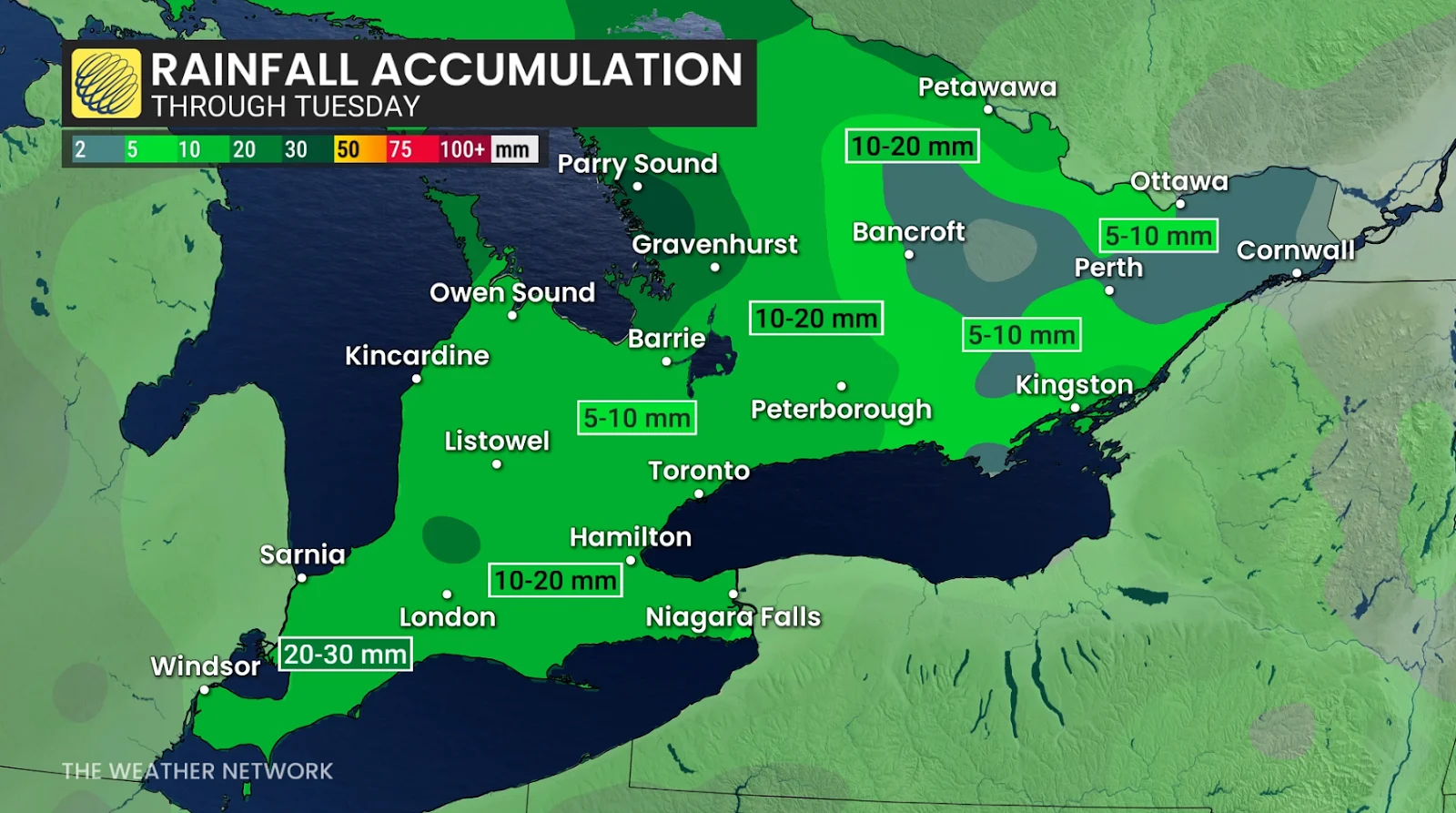 Rainfall accumulation through Tuesday