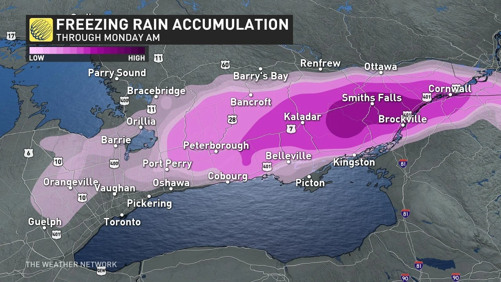 Ontario freezing rain accretions