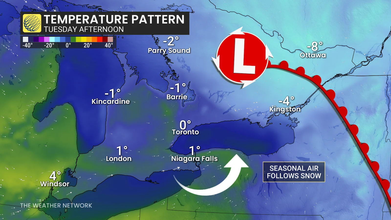 Ontario forecast Tuesday temperatures - Feb. 9, 2026