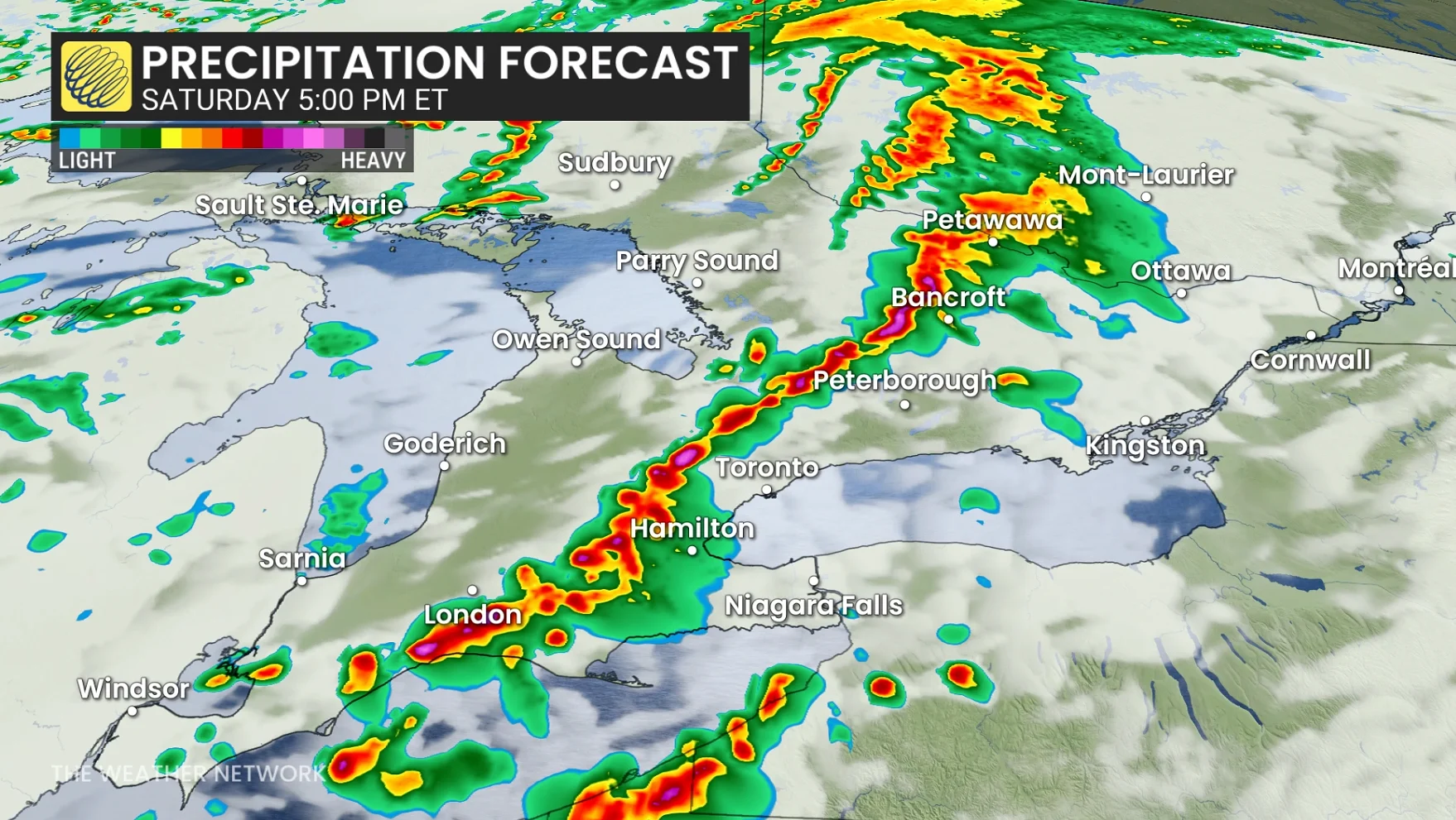 Ontario precipitation forecast Saturday 5pm