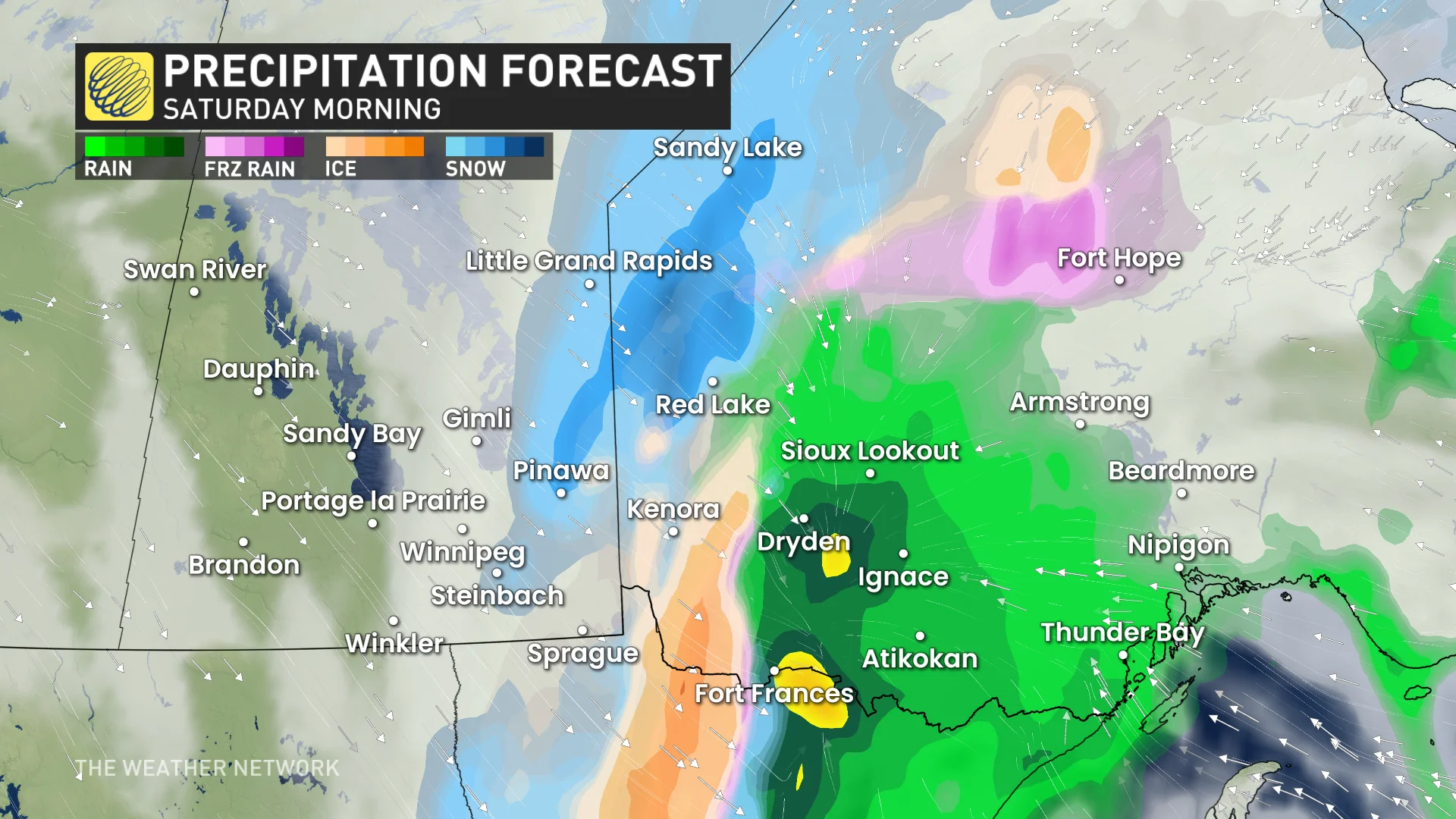 Baron - Saturday morning precipitation Manitoba Northern Ontario - Mar14