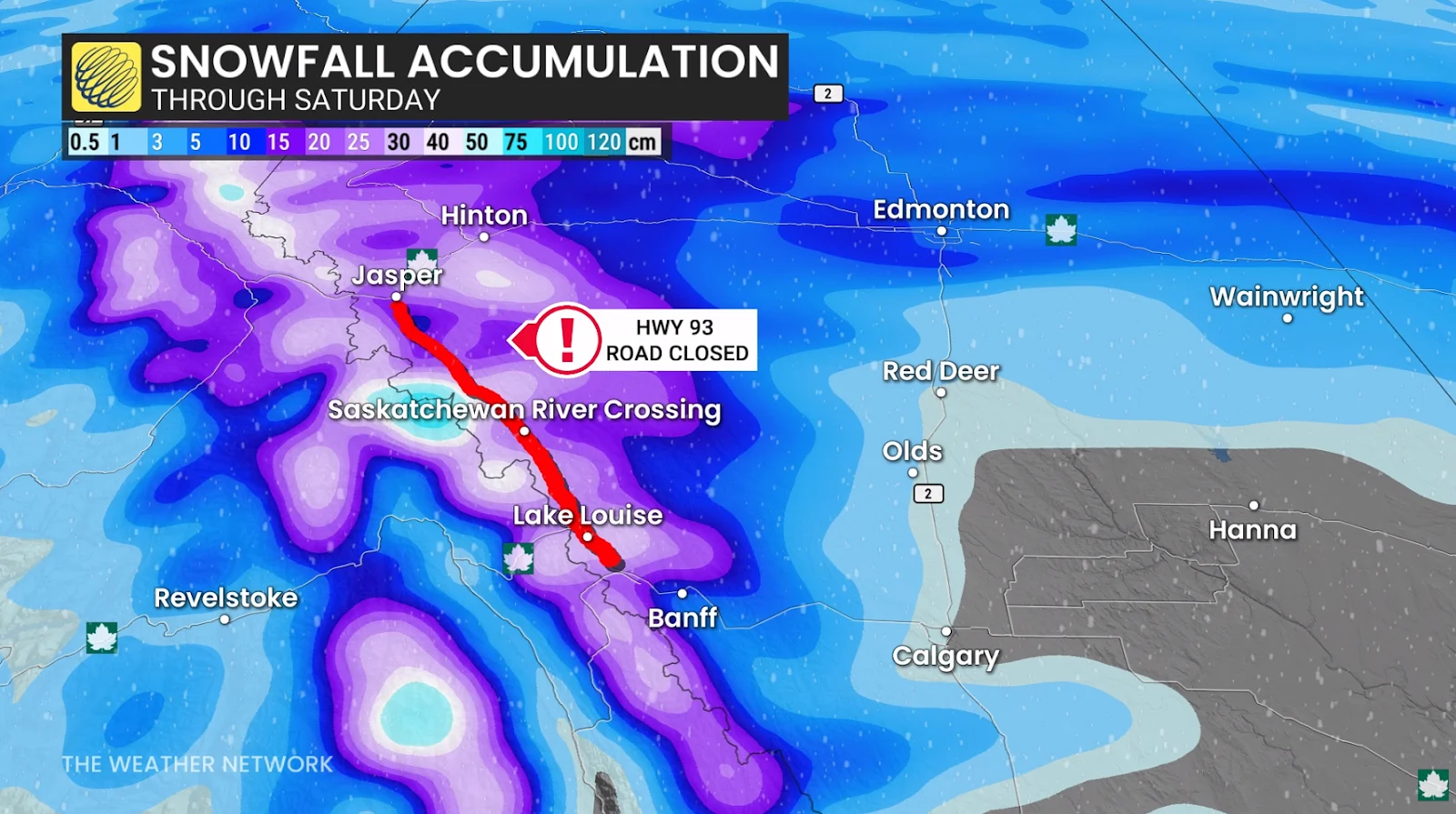 Rockies snow accumulation through Saturday
