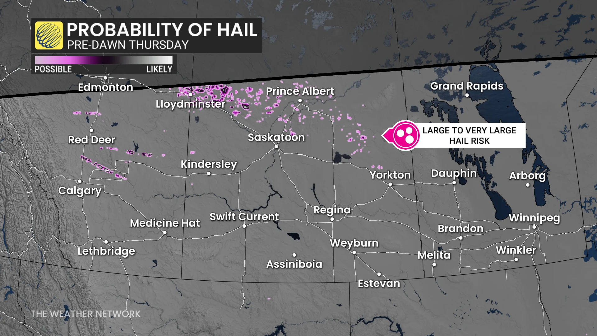 Baron - Prairies probability of hail Thursday - July 8
