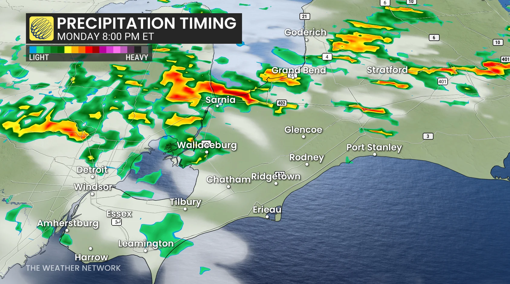 Southwestern Ontario Monday 8 pm forecast storms - Aug. 9, 2026