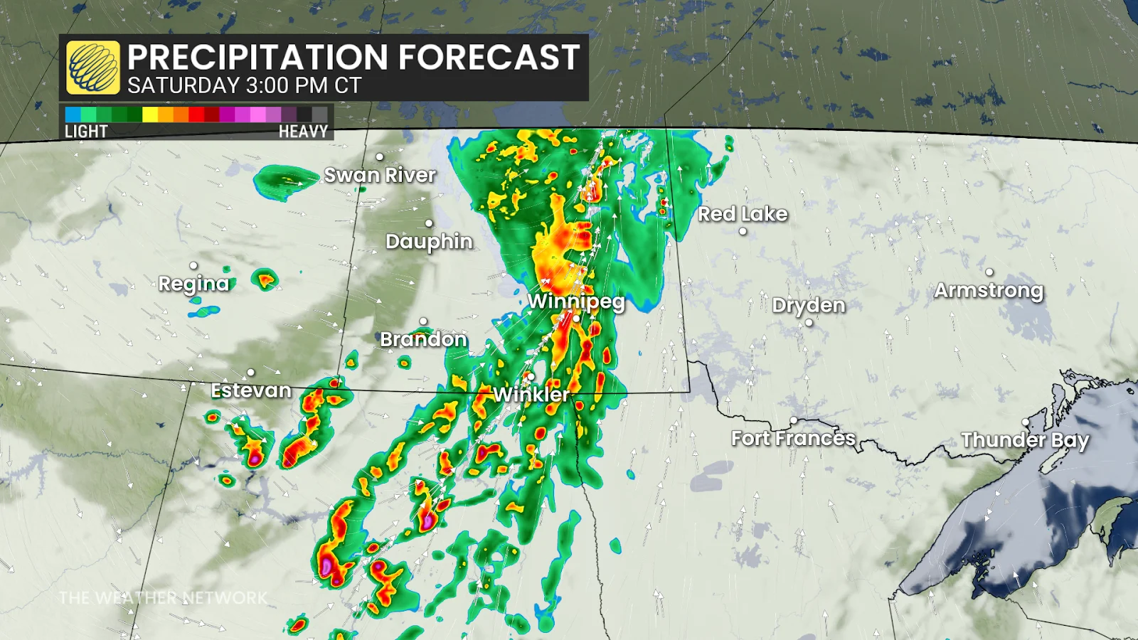Manitoba Saturday afternoon forecast precipitation - June 6, 2025