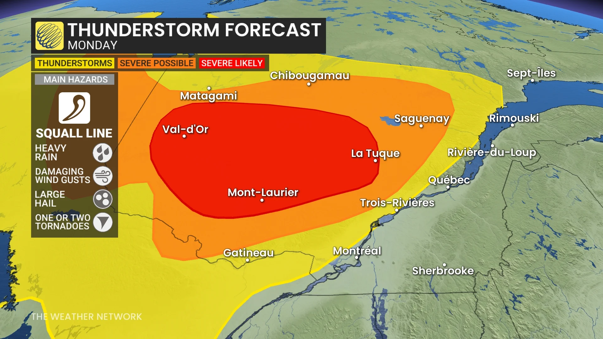 Quebec storm risk Monday