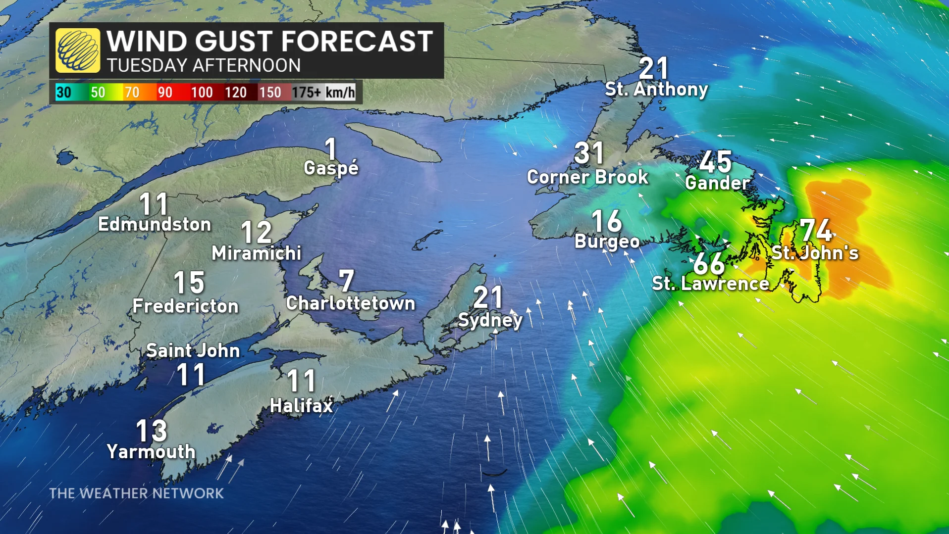 Baron - Atlantic Canada winds Tuesday afternoon - Mar25