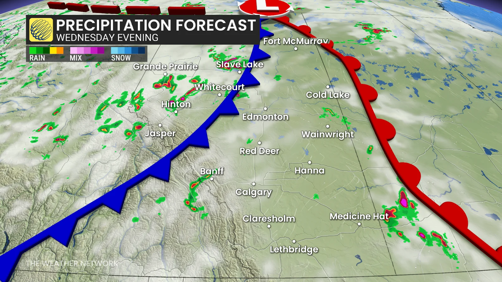 Precipitation, Forecast, Alberta, Prairies, Wet, Rain, Hail, Storm, Wednesday, July 01, 2025. (The Weather Network/Tyler Hamilton)