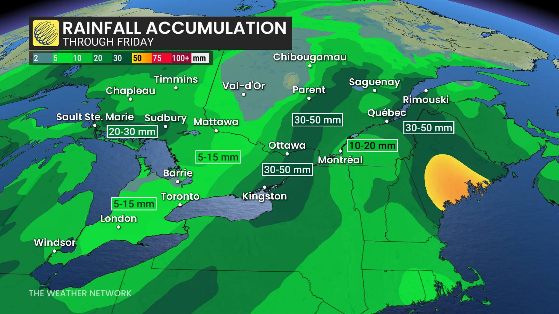Ontario rainfall accumulation through Friday