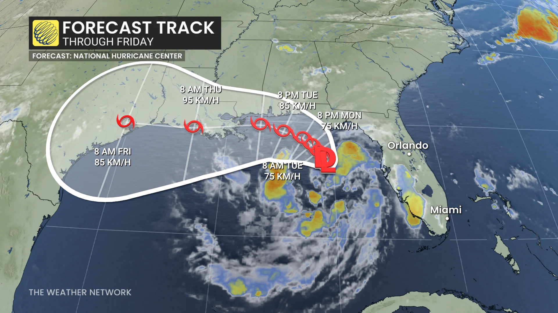 TD 2 forecast track through Friday