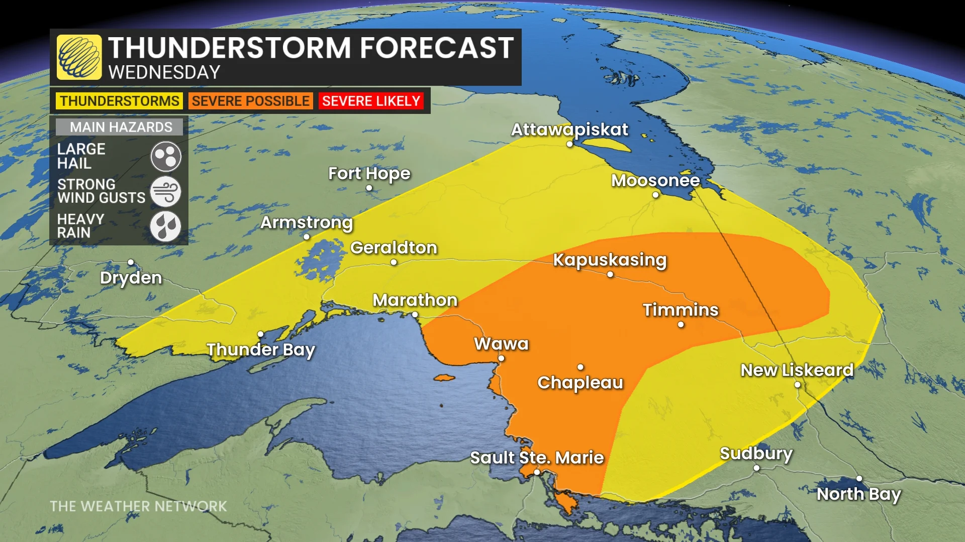 Barron - Thunderstorm forecast for northwestern Ontario on Wednesday
