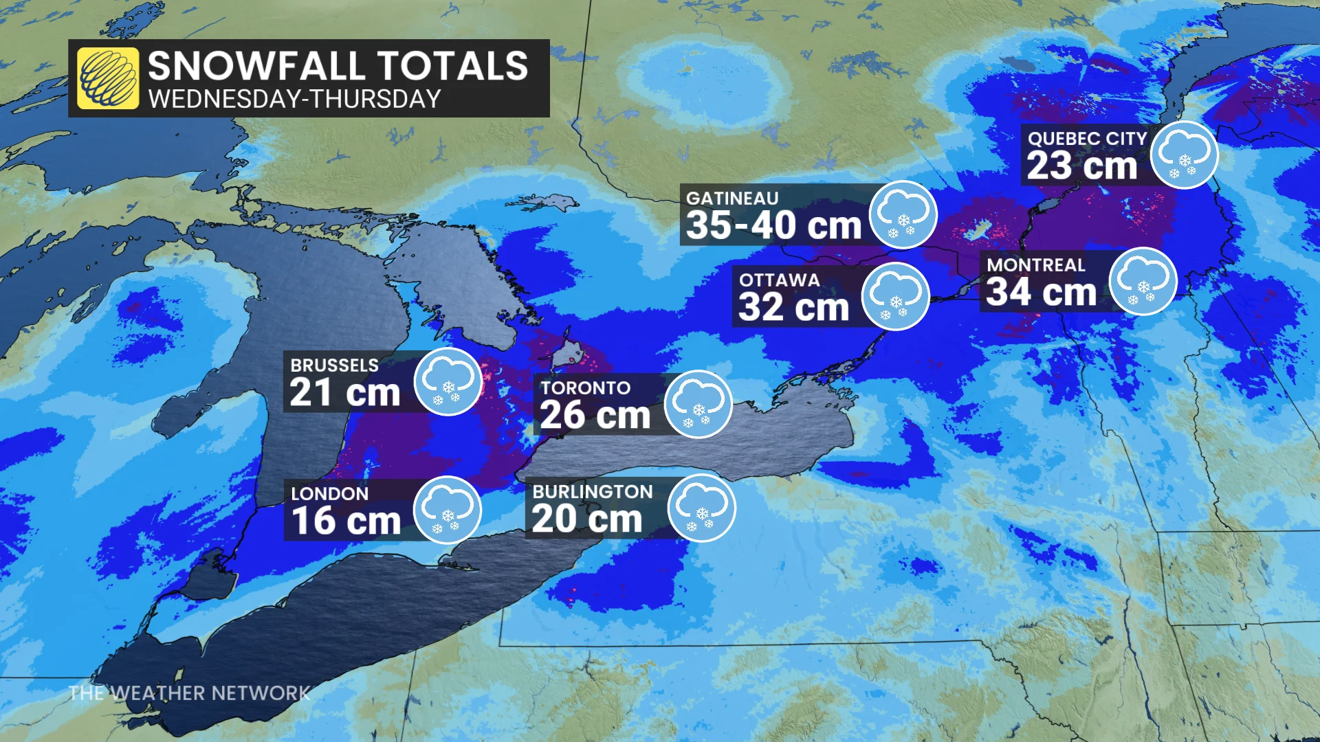 Baron - Wednesday storm totals for Ontario and Quebec - Feb14