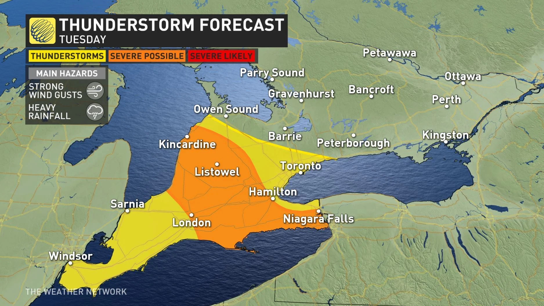 Ontario: Chance of severe thunderstorms, scattered showers