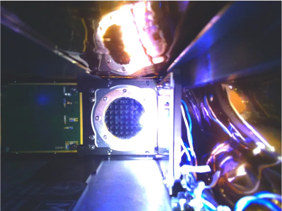 An interior photo captured by a camera on the Space Solar Power Demonstrator. (California Institute of Technology)