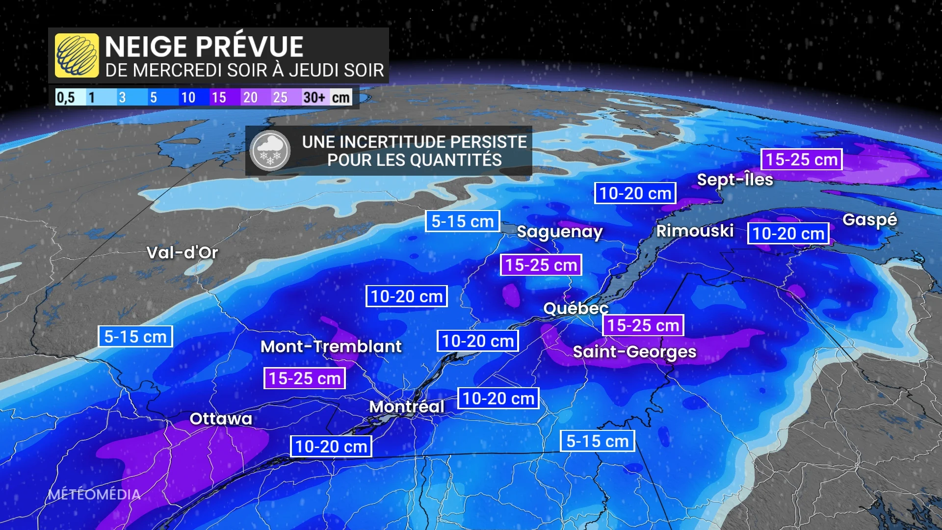 Bordée de neige jeudi : jusqu’à 25 cm au Québec