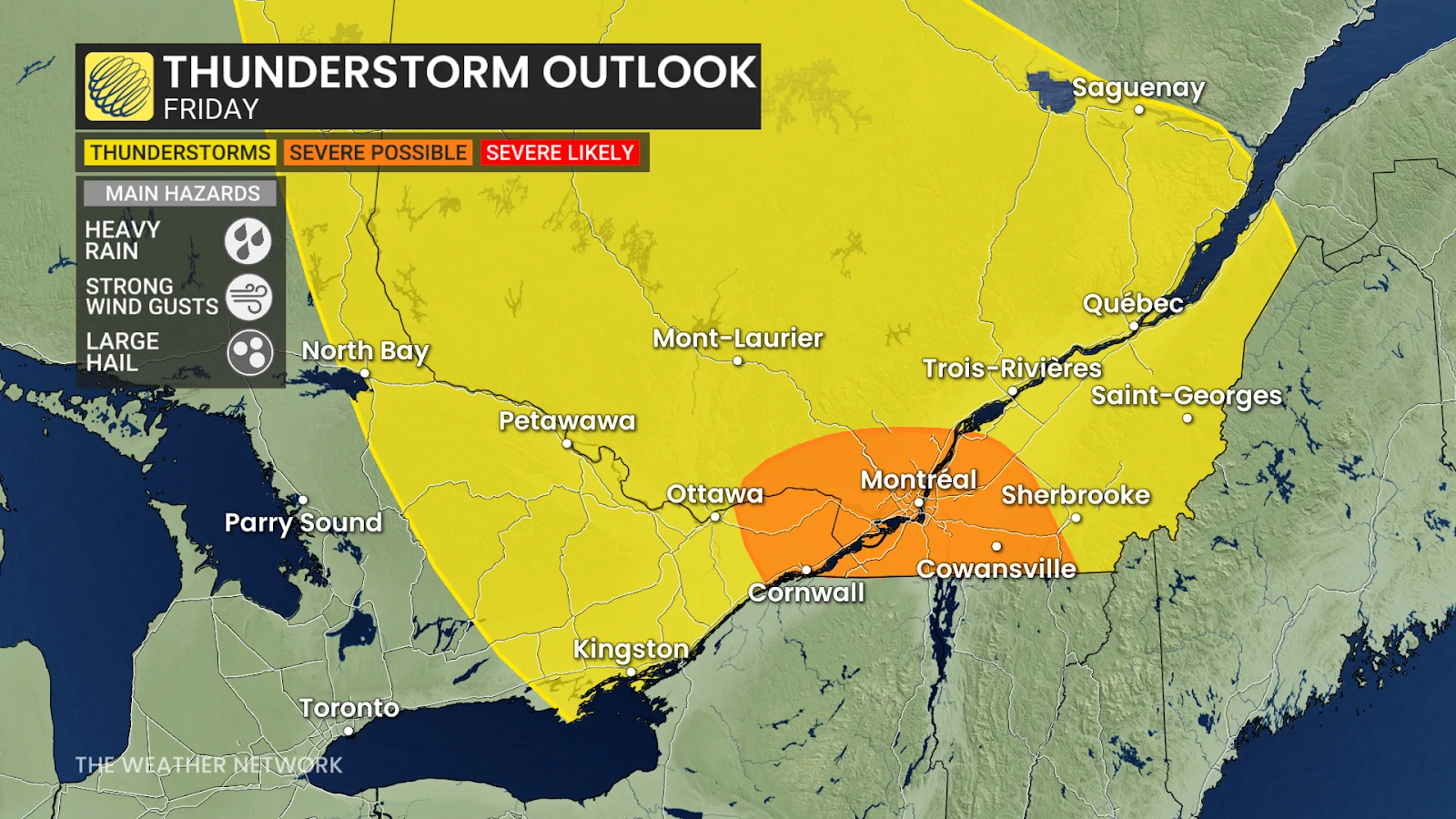 Eastern Ontario southern Quebec Friday thunderstorm risk - May 16, 2025