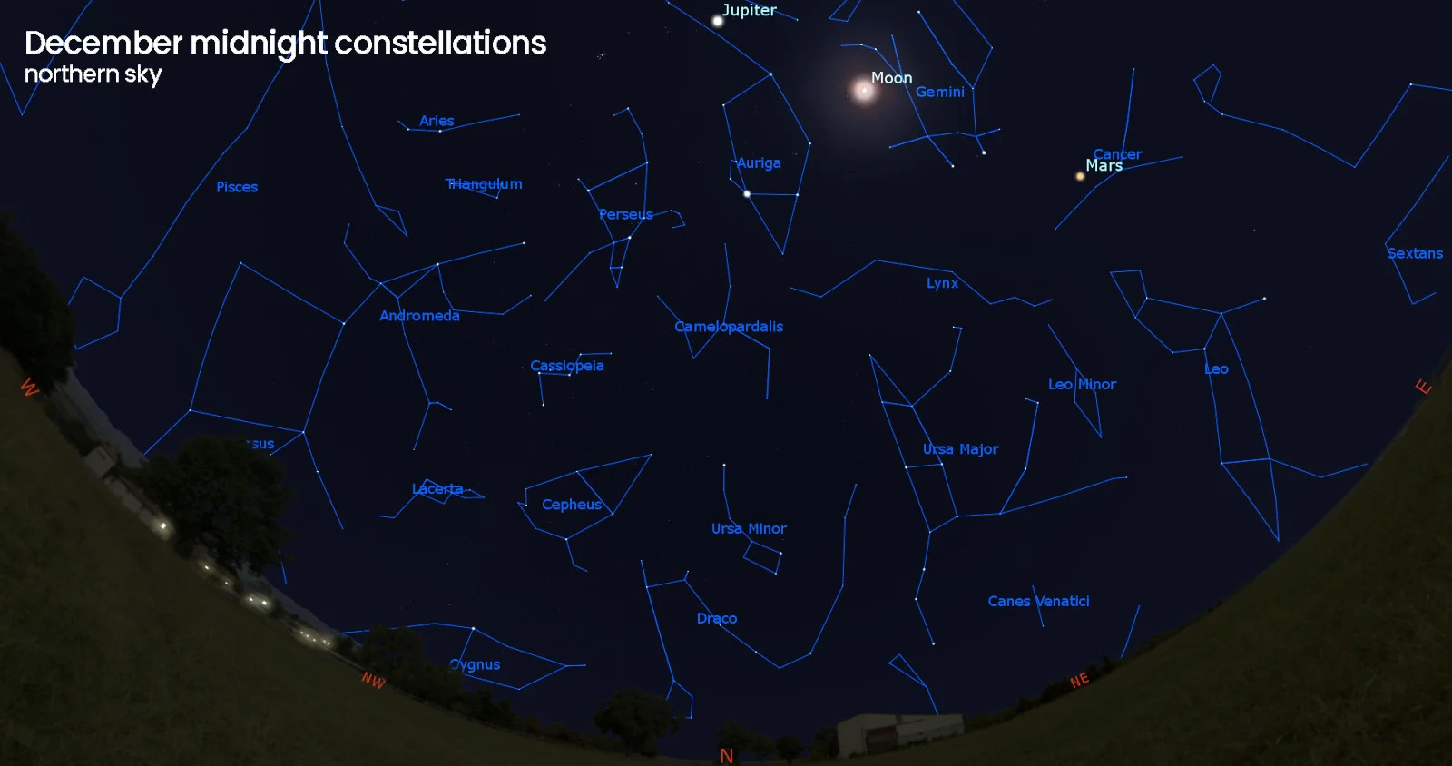 December Constellations - midnight - north