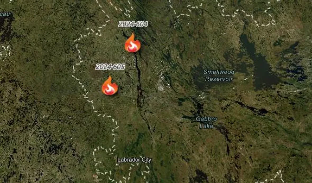 CBC: The two fires are burning out of control north of Labrador West. (Government of Newfoundland and Labrador)