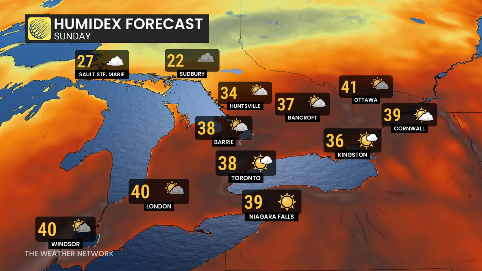 Ontario humidex forecast Sunday