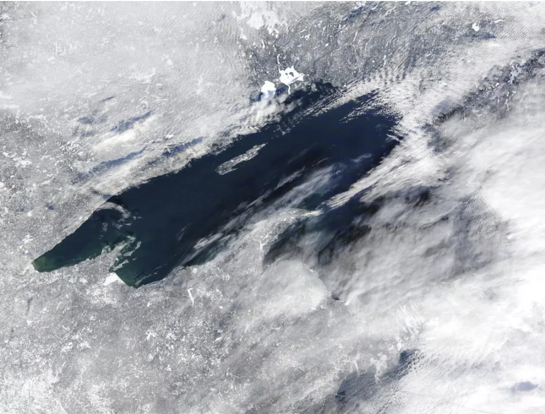 CBC: This screenshot from NOAA CoastWatch - Great Lakes Region, shows most of Lake Superior on January 8, 2023. Ice can be seen on both Nipigon Bay and Black Bay, on the lake's north shore. However, the vast majority of the lake remains ice free. (photo/coastwatch.glerl.noaa.gov)