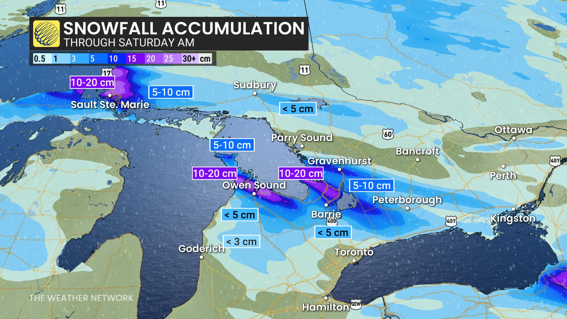 Baron - Ontario snow squall totals - Feb7