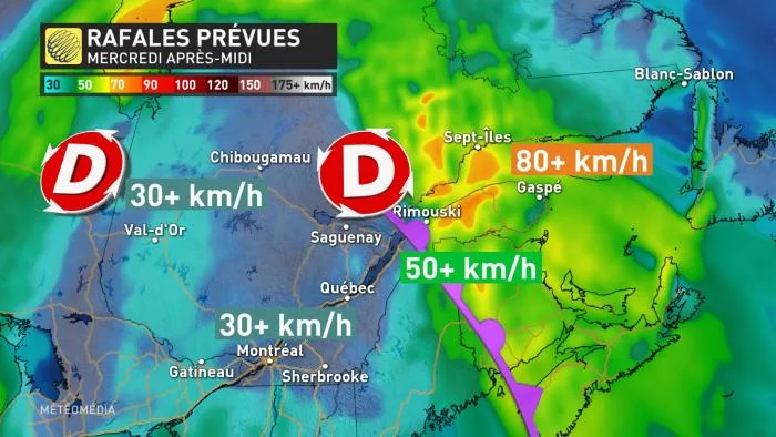 Rafales est du Québec 19 octobre