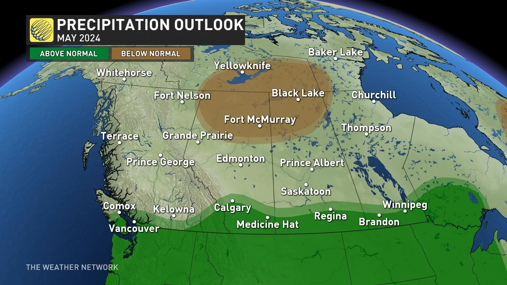 Western Canada precipitation outlook for May