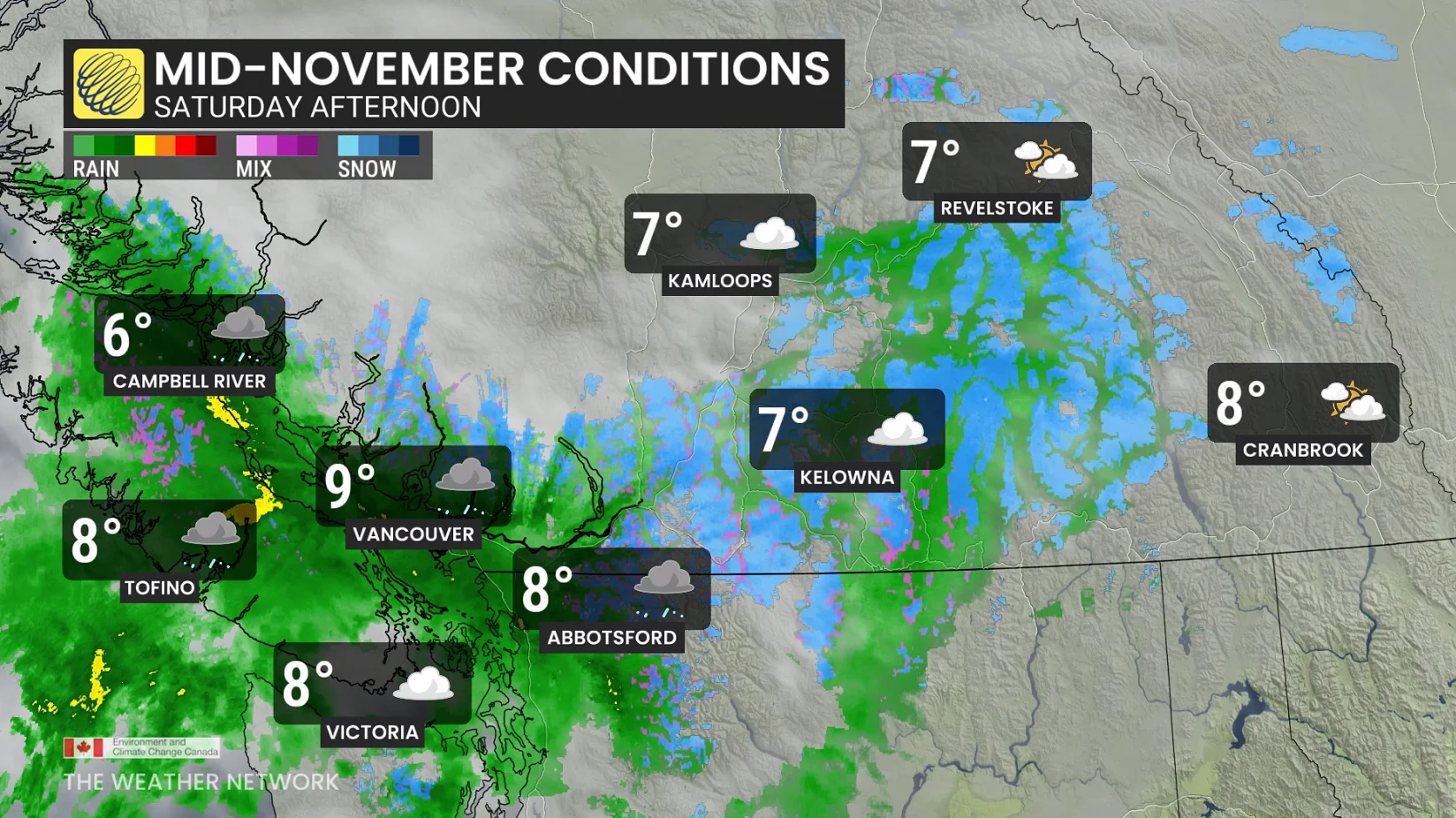 B.C. temperatures Saturday (felt like mid-November)