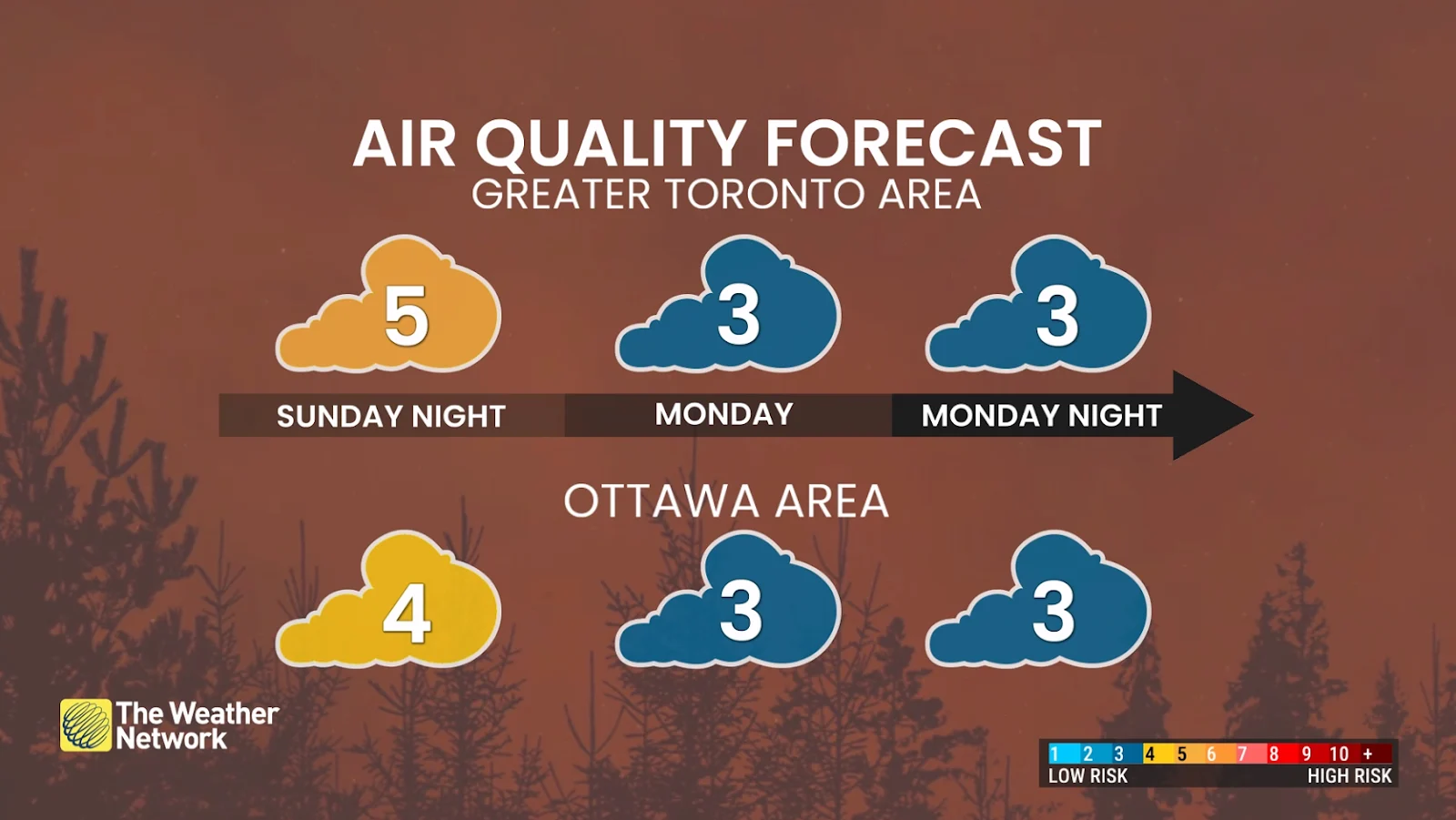 Greater Toronto Area GTA smoke forecast Sunday Monday