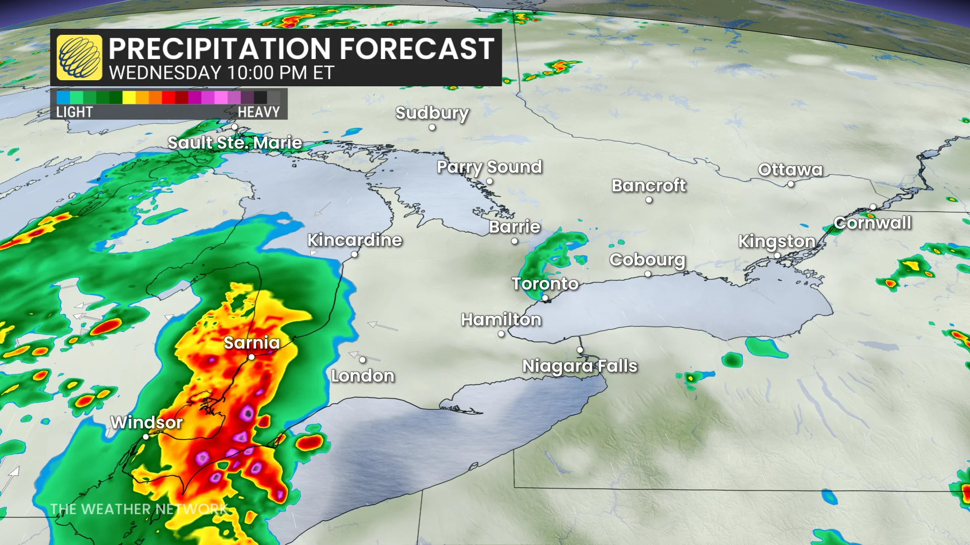 Wednesday overnight precipitation timing forecast Ontario