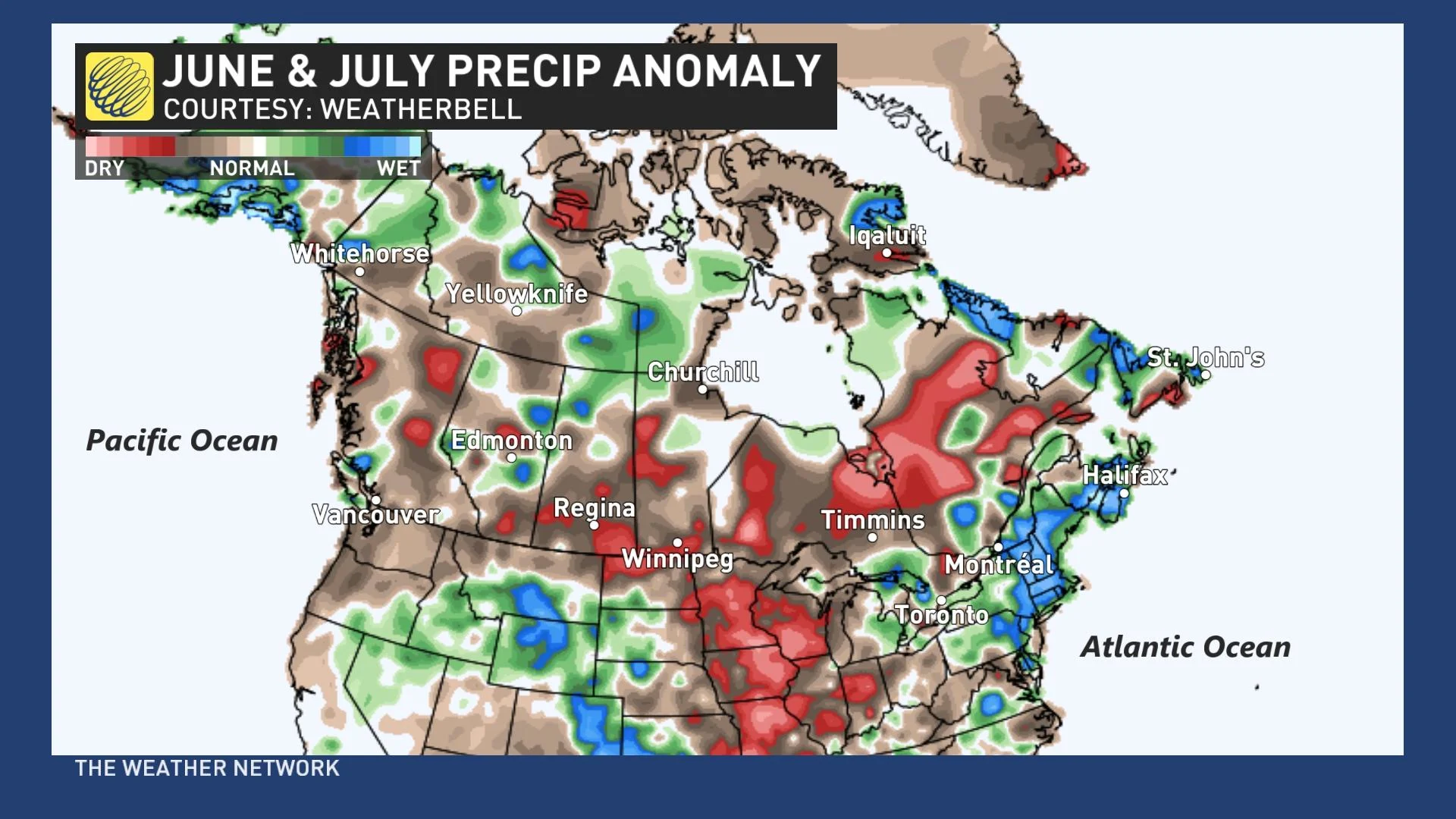 June July 2023 Precip Anoms
