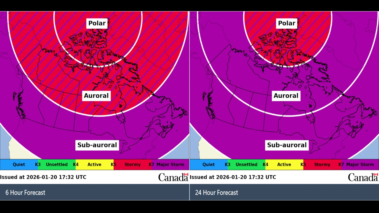 Aurora Forecast - Jan 20-21 2026 - CSWFC NRCan