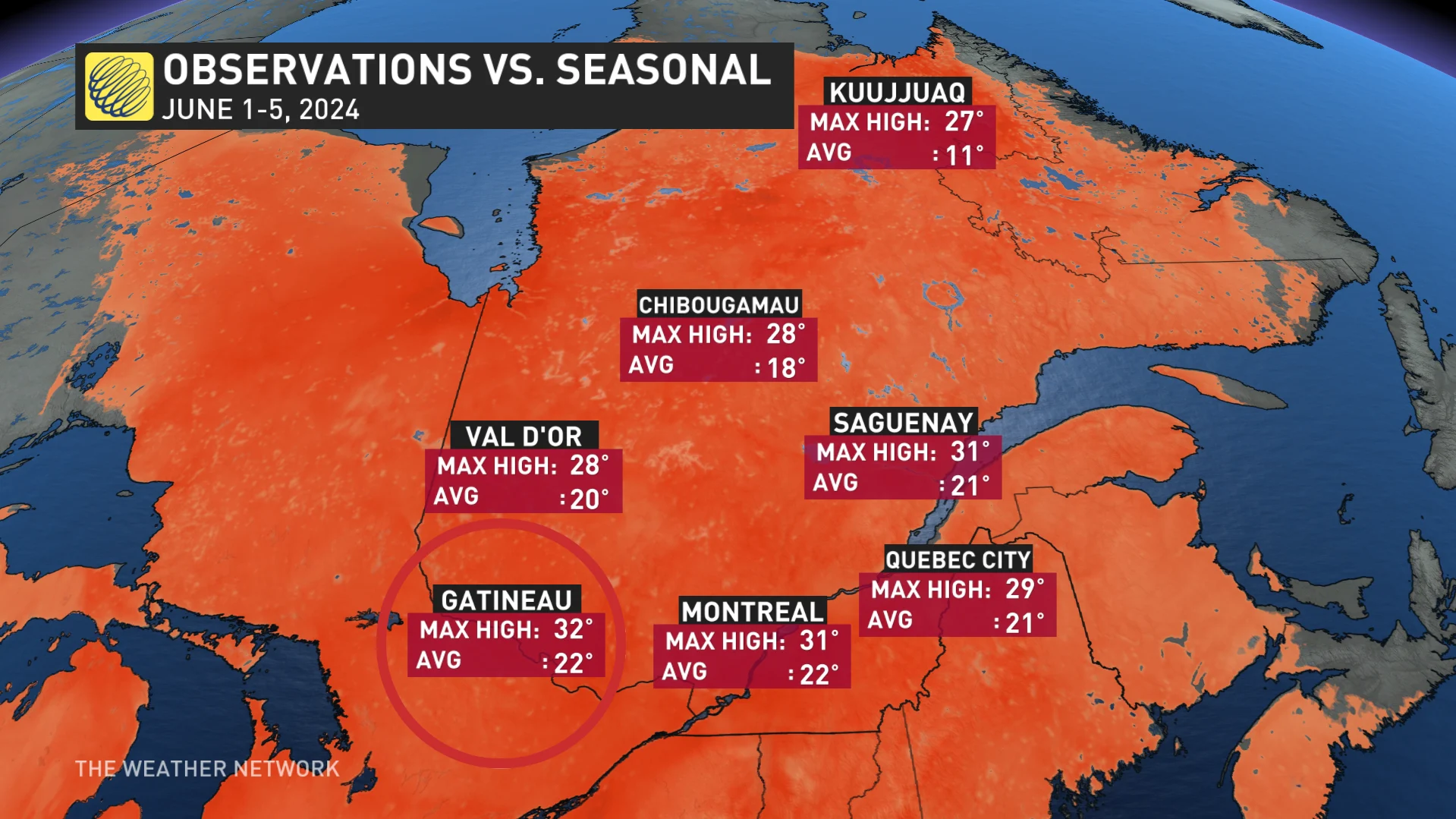 Quebec June temperatures