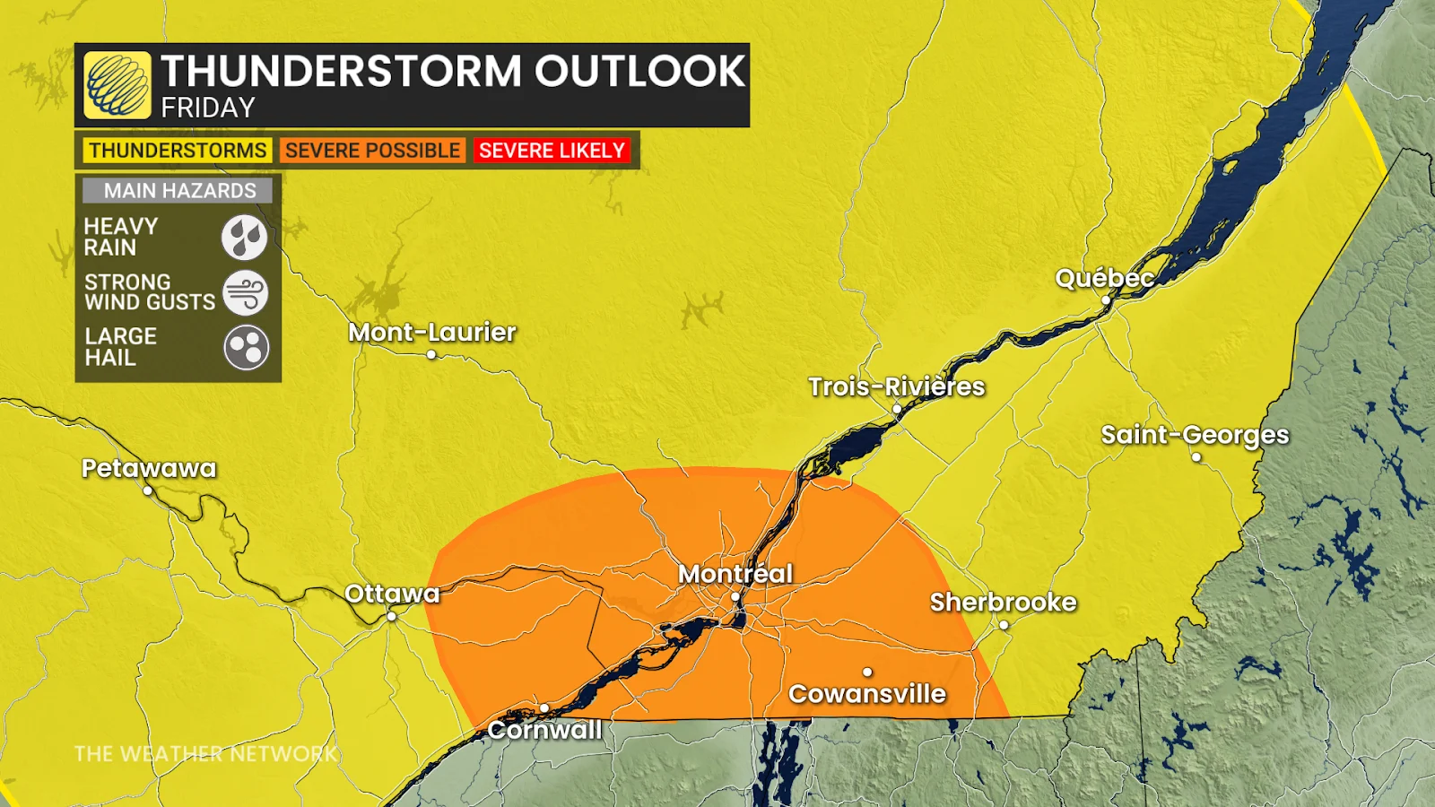 Southern Quebec, Montreal Friday thunderstorm risk - May 16, 2025