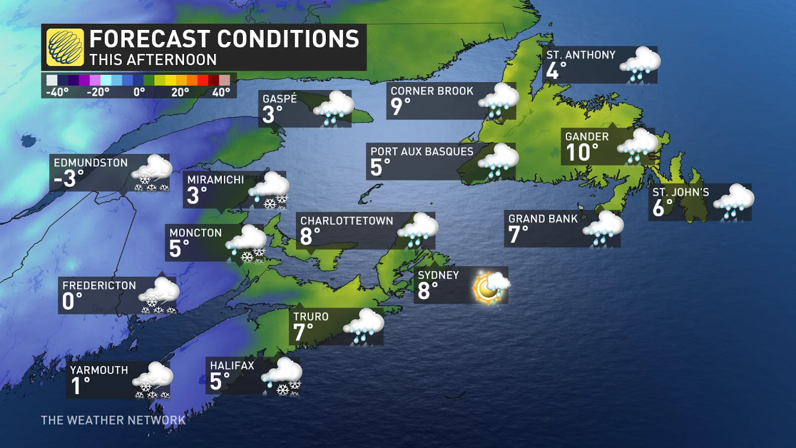 Atlantic Canada Friday afternoon forecast conditions - March 7, 2025