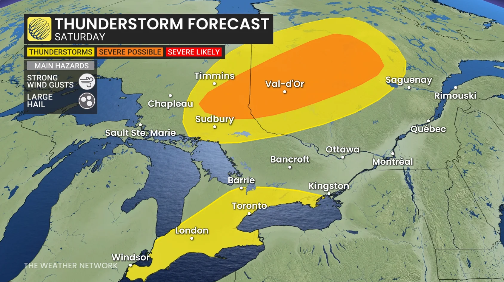 Ontario storm risk map Saturday