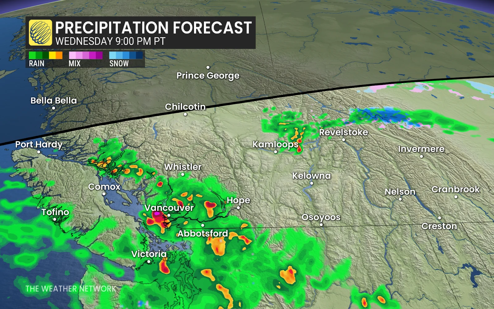 Southern B.C. Wednesday evening precipitation forecast - March 26, 2025