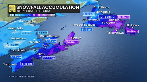 Snowfall accumulation Wed and Thur