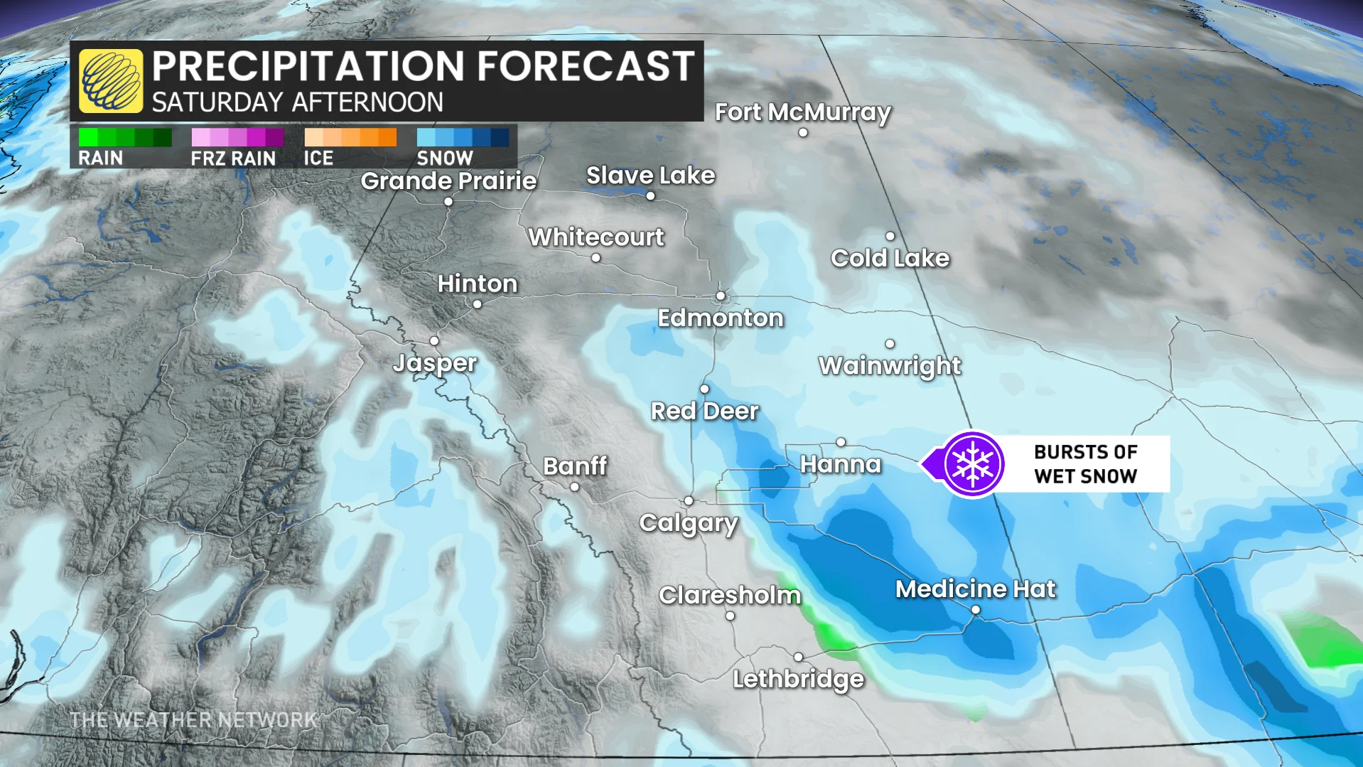 Alberta precipitation forecast Saturday afternoon
