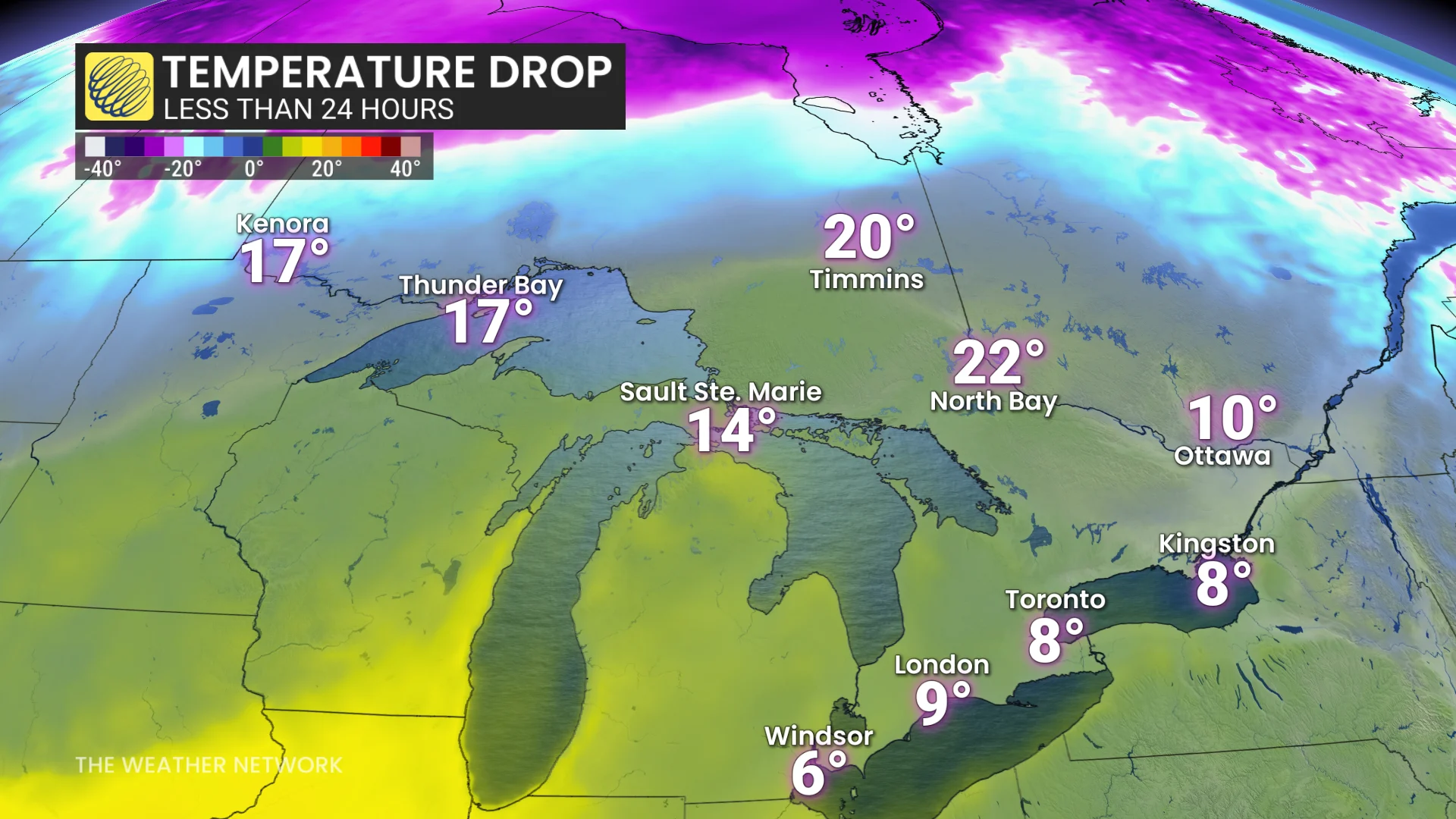 Ontario temperature drop in less than 24 hours_March 10