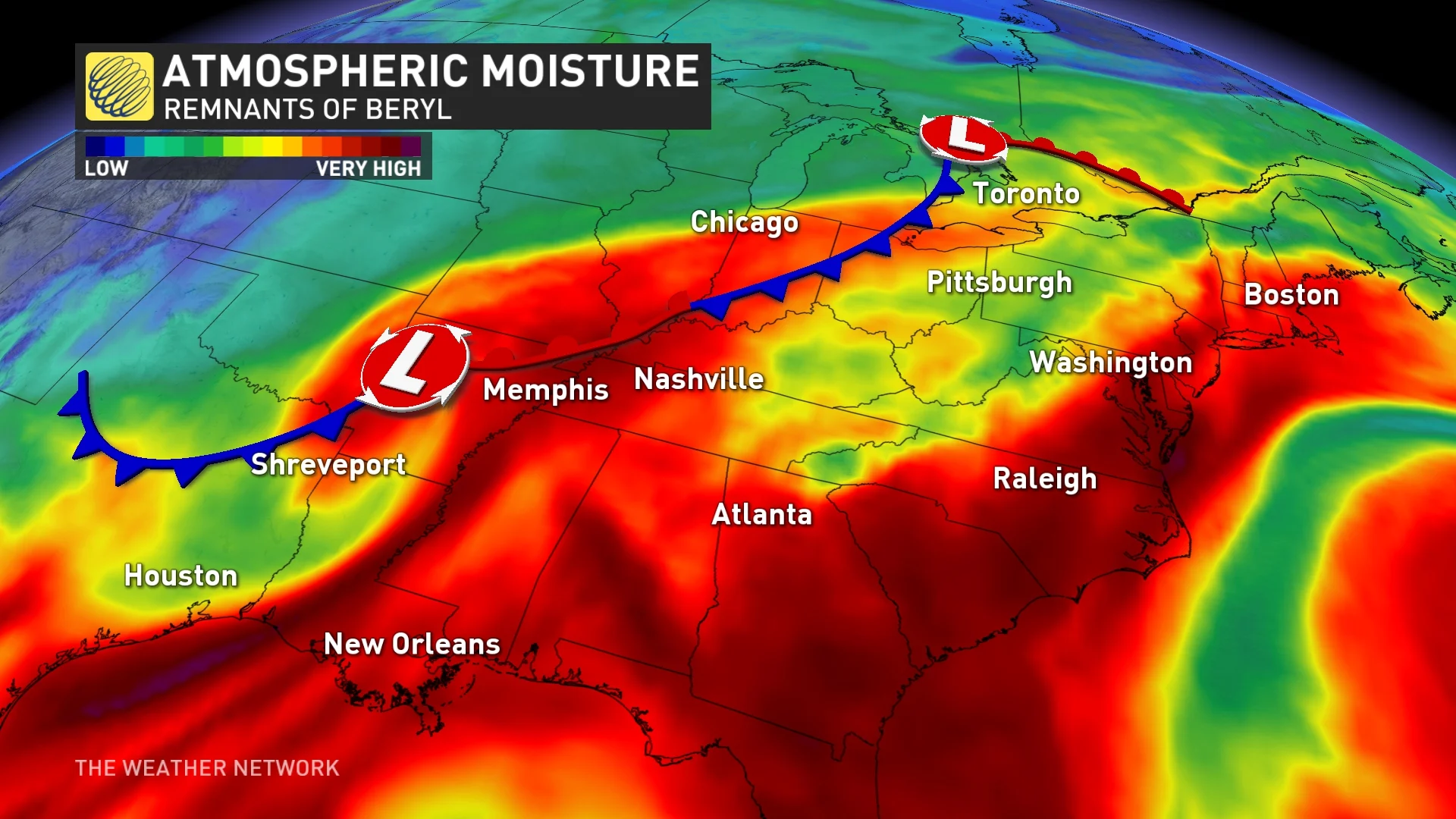 Beryl remnant moisture heading into Ontario and Quebec