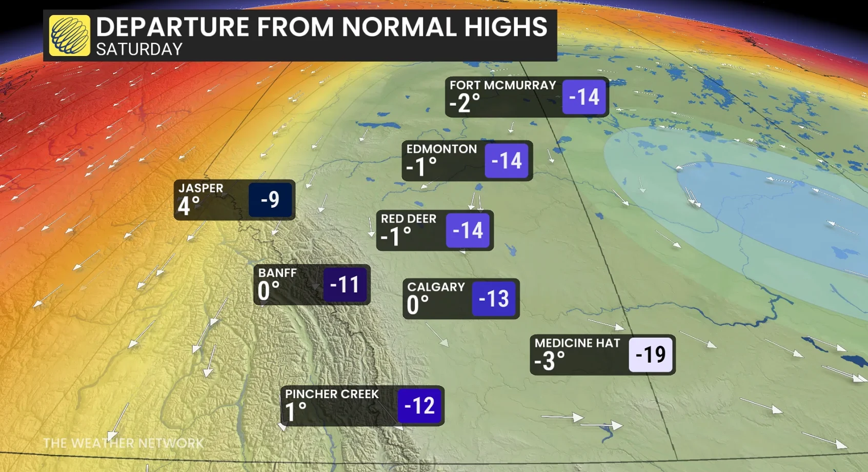 Prairies temperature departure from normal