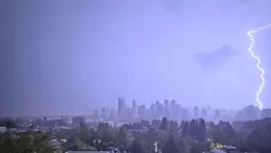 Rare thunderstorm with vivid lightning strikes light up the Vancouver skies on Saturday