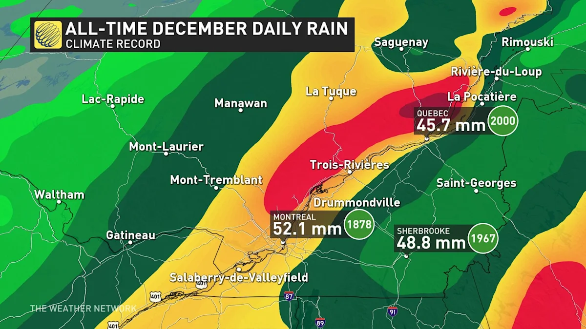 Alltime December rainfall records in Quebec in peril with