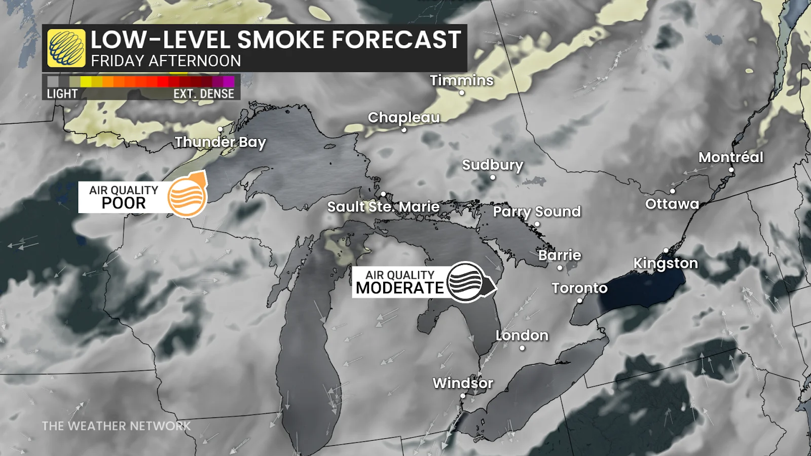 Ontario Friday afternoon smoke forecast - June 6, 2025